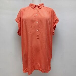 Loft Tunic Top Women's L Coral Pink Linen Blend Popover Shirt Boho Coral